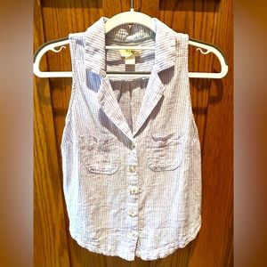 Women's Maeve Sleeveless Linen Blouse Blue and White Stripe Anthropologie